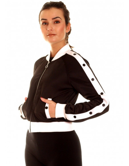 Button Up Track Jacket BlackNWhite