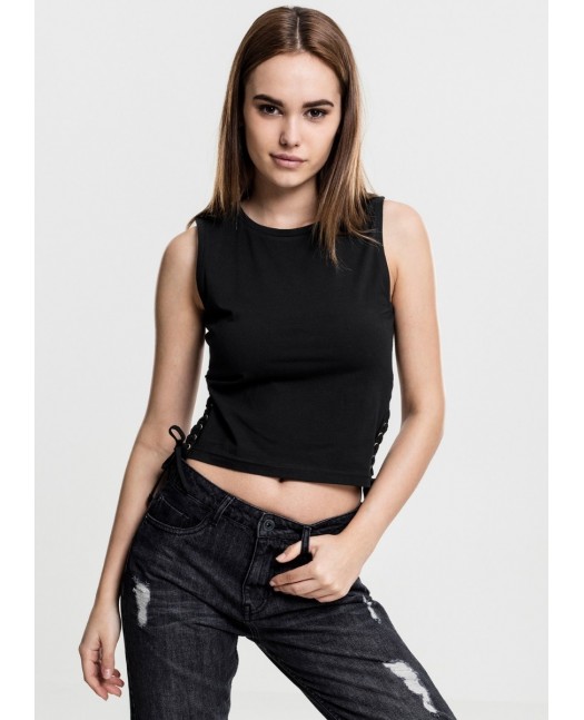 Sporty Lace Up Cropped Top Black