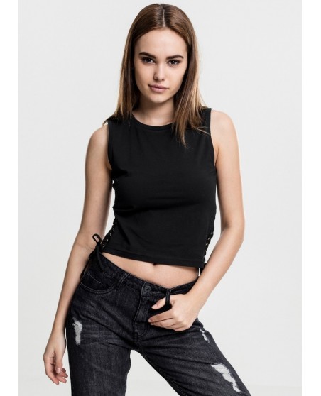 Sporty Lace Up Cropped Top Black