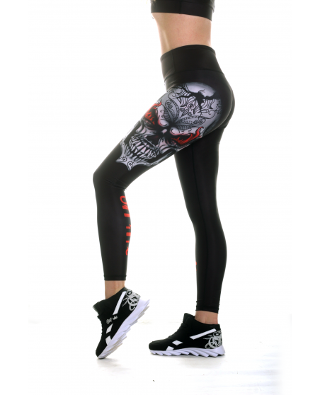 On Fire Skull Leggings Black by BSAT