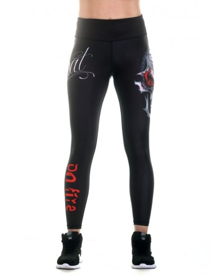 On Fire Skull Leggings Black by BSAT