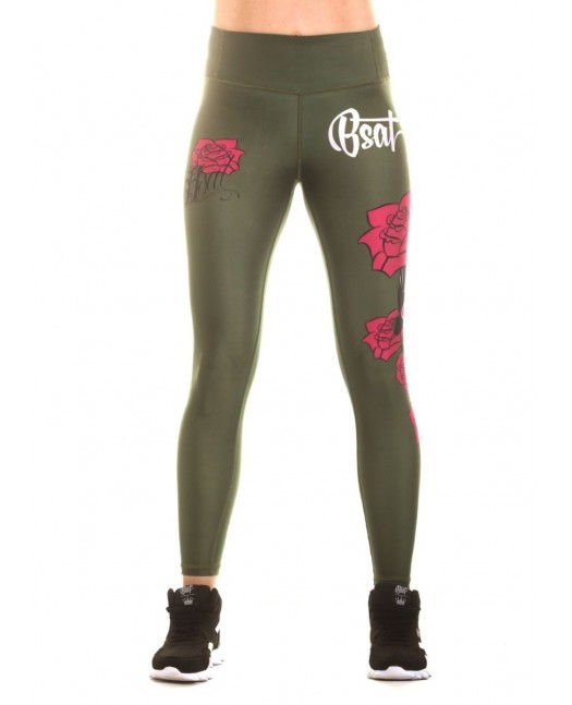 Rose Skull Leggings Olive by BSAT