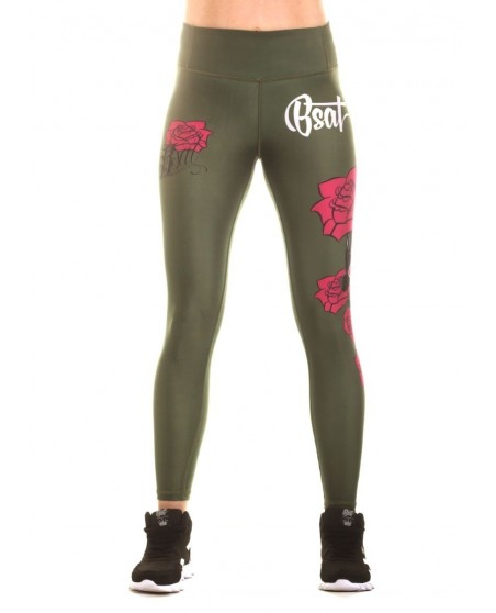 Rose Skull Leggings Olive by BSAT