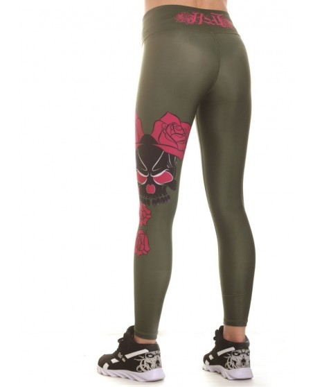 Rose Skull Leggings Olive by BSAT
