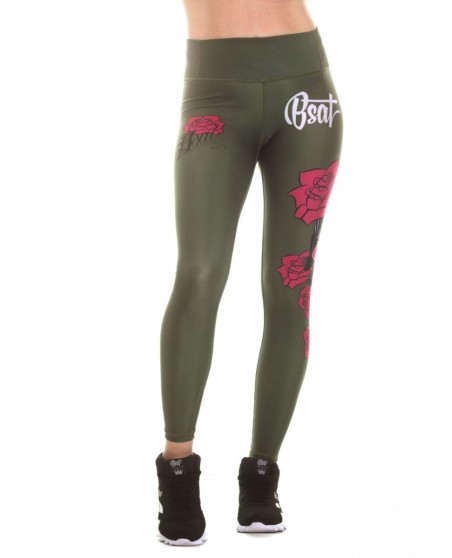 Rose Skull Leggings Olive by BSAT