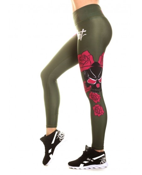Rose Skull Leggings Olive by BSAT