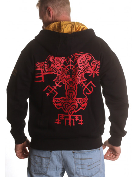 Norse Myth ZipHoodie BlackRedNGold by Nordic Worlds