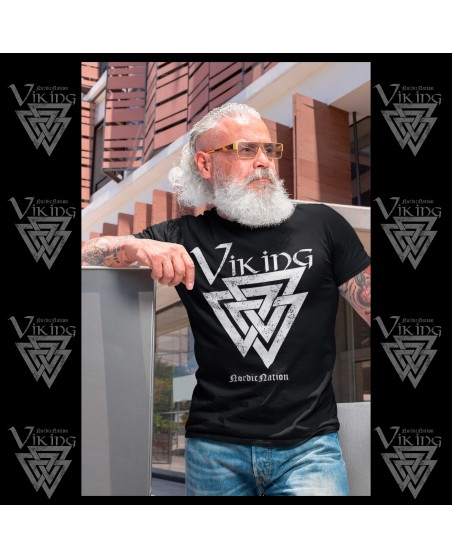 Viking Valknut T-Shirt BlackNWhite by Nordic Worlds