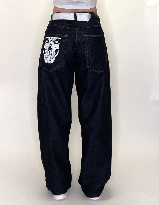 BSAT Skull Baggy Jeans Black