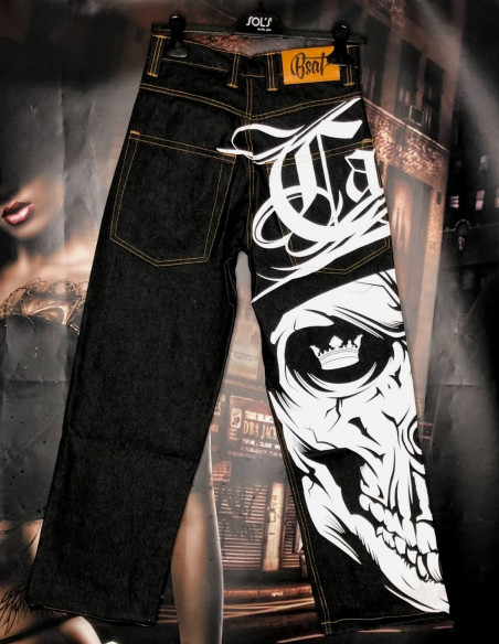 BSAT Baggy Cali Skull Jeans BlackNWhite