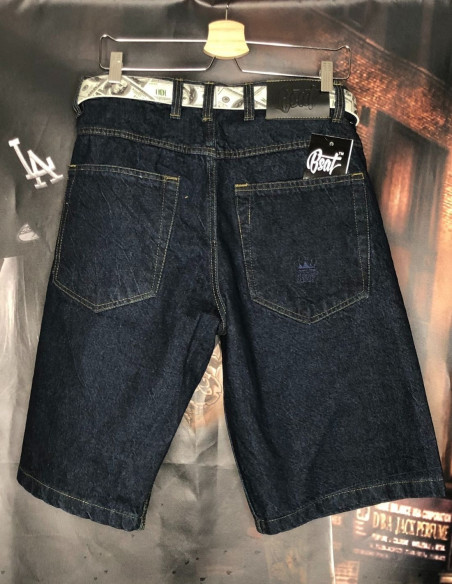 BSAT Baggy Denim Shorts Only God Can Judge Indigo Blue
