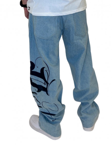 BSAT Art Script Jeans Vintage Blue Baggy