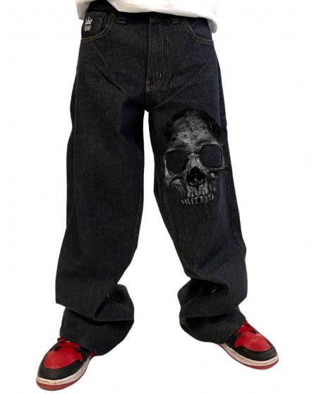 Bad Skull Baggy Jeans Black by BSAT