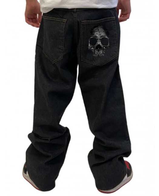 Bad Skull Baggy Jeans Black by BSAT