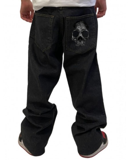 Bad Skull Baggy Jeans Black by BSAT