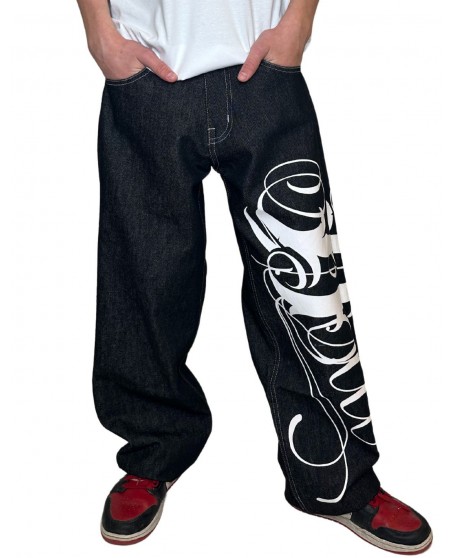 BSAT Art Script Logo Jeans BlackNWhite
