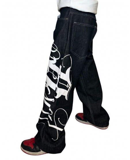 BSAT Art Script Logo Jeans BlackNWhite