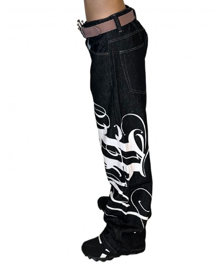 Art Script Logo Baggy Jeans BlackNWhite by BSAT