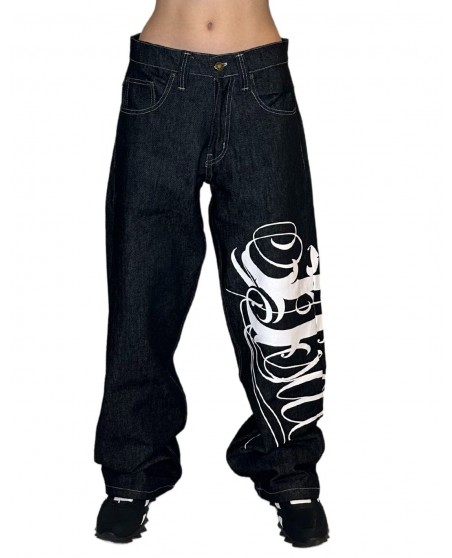 Art Script Logo Baggy Jeans BlackNWhite by BSAT