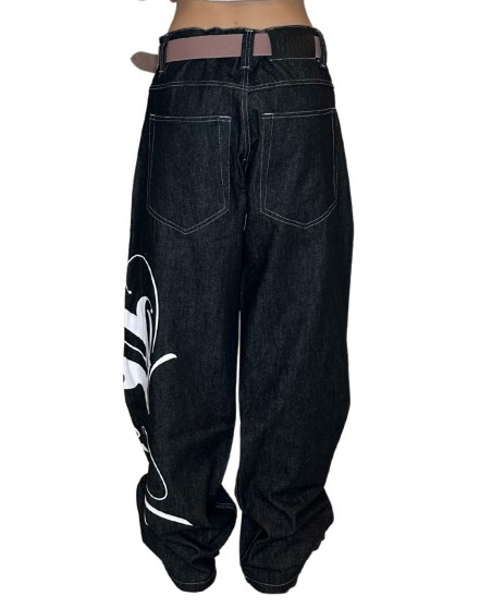 Art Script Logo Baggy Jeans BlackNWhite by BSAT