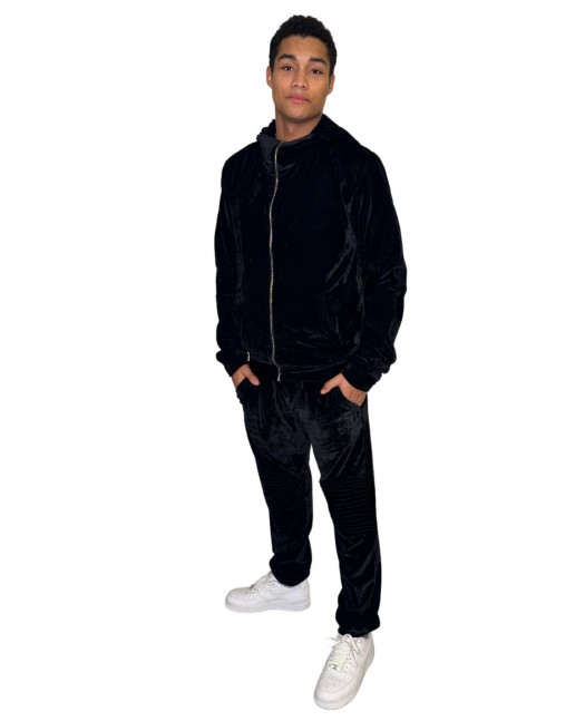 Gangsta Velour Velvet Tracksuit Black...