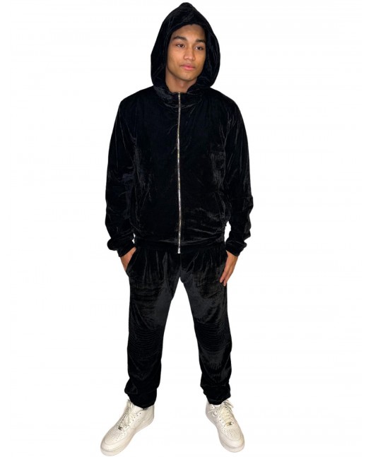 Gangsta Velour Velvet Tracksuit Black...