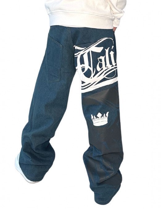 BSAT Cali Skull Baggy Jeans Vintage Blue