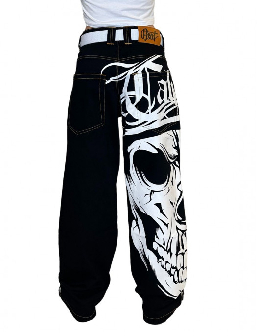 Cali Skull Baggy Jeans BlackNWhite by...