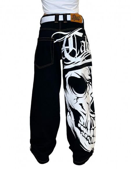 Cali Skull Baggy Jeans BlackNWhite by BSAT
