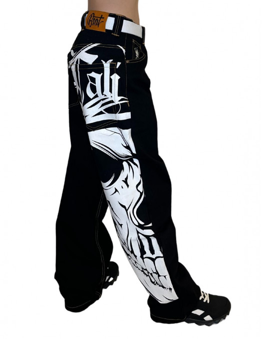 Cali Skull Baggy Jeans BlackNWhite by...