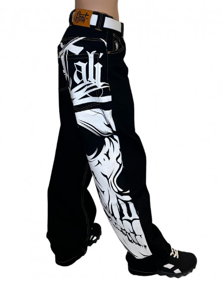 Cali Skull Baggy Jeans BlackNWhite by BSAT