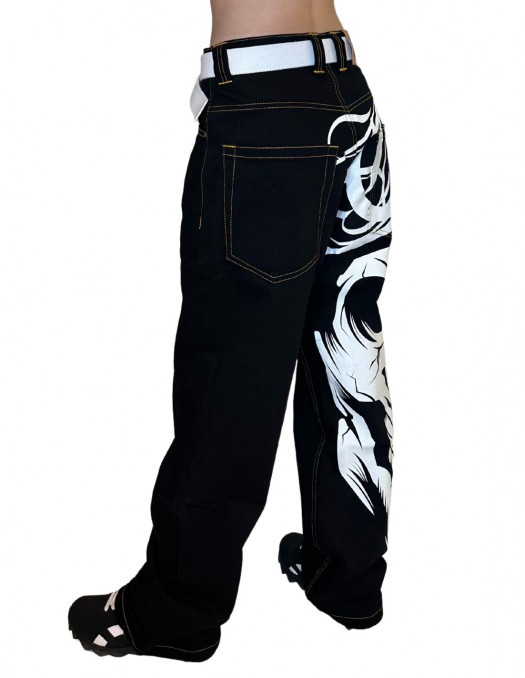 Cali Skull Baggy Jeans BlackNWhite by...