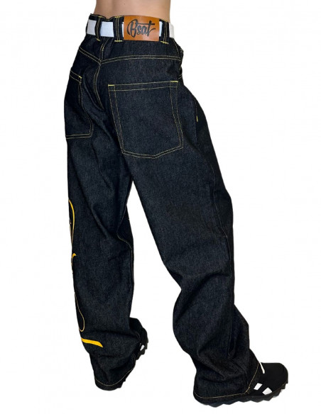 BSAT Art Script Logo Baggy Jeans BlackNYellow