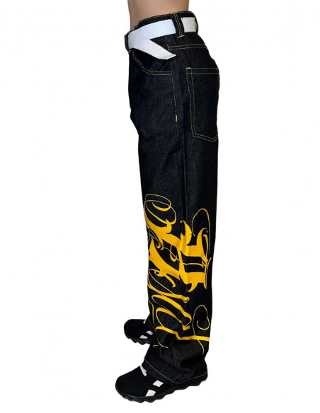 BSAT Art Script Logo Baggy Jeans BlackNYellow