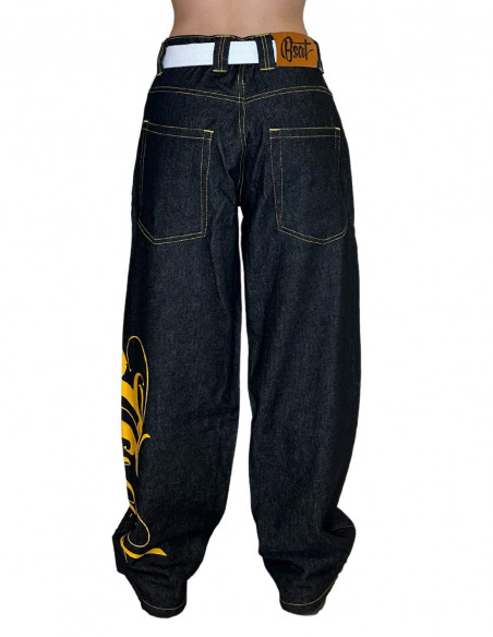 BSAT Art Script Logo Baggy Jeans BlackNYellow