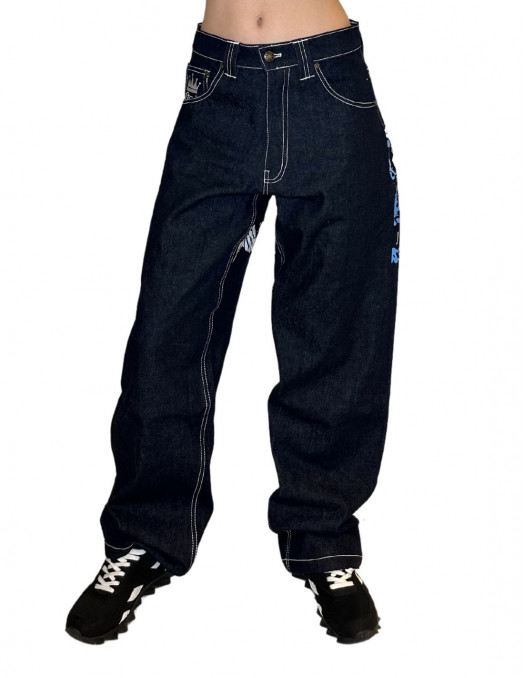 Hustla Baggy Jeans BlueNWhite...