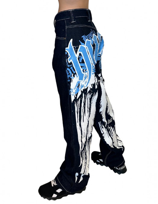 Hustla Baggy Jeans BlueNWhite...