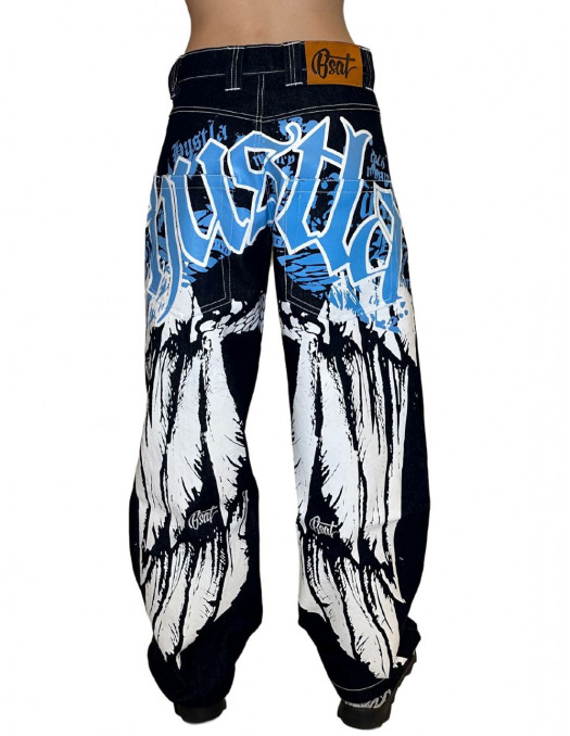 Hustla Baggy Jeans BlueNWhite...