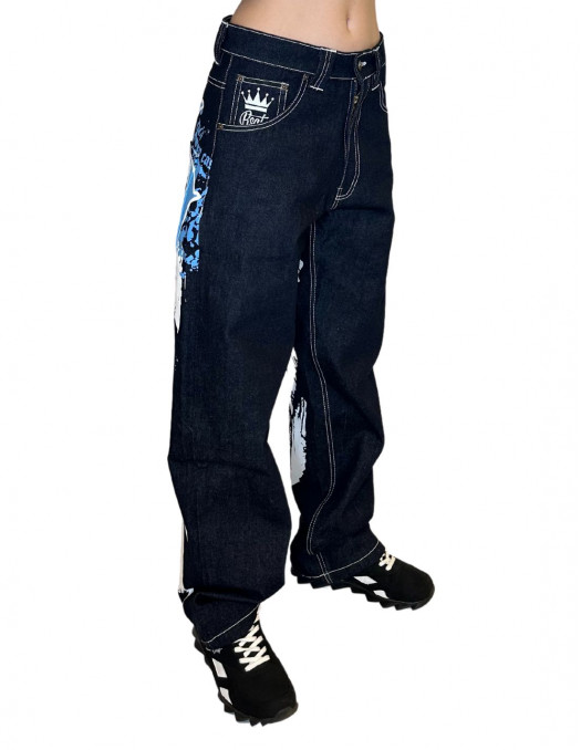 Hustla Baggy Jeans BlueNWhite...