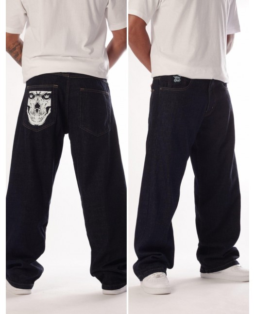Indigo Blue Skull Baggy Jeans by BSAT