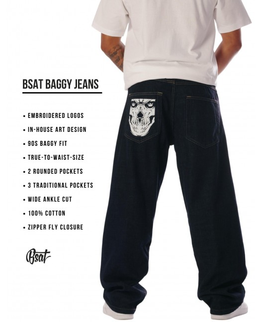 Indigo Blue Skull Baggy Jeans by BSAT