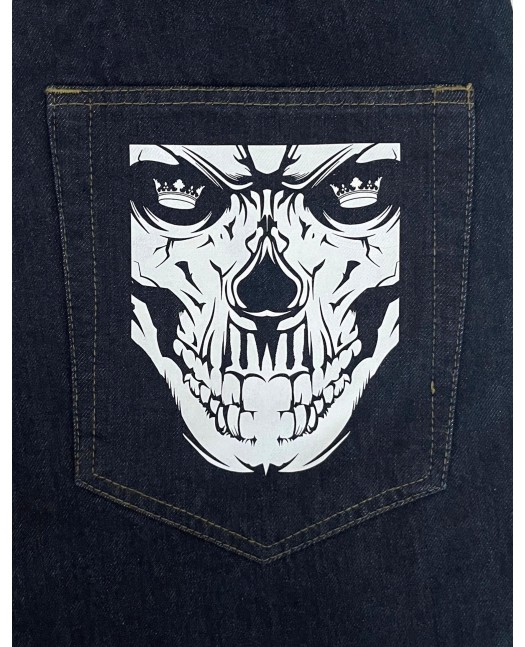 Indigo Blue Skull Baggy Jeans by BSAT