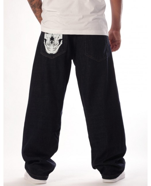 Indigo Blue Skull Baggy Jeans by BSAT