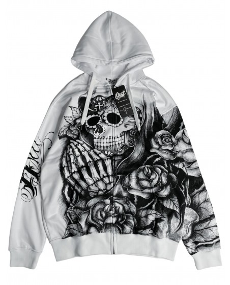BSAT Praying Skull ZipHoodie WhiteNBlack