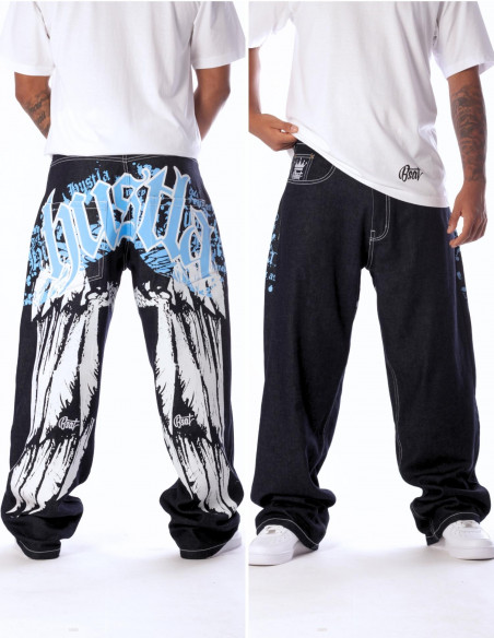 BSAT HUSTLA Baggy Jeans BlueNWhite *Legacy Edition*