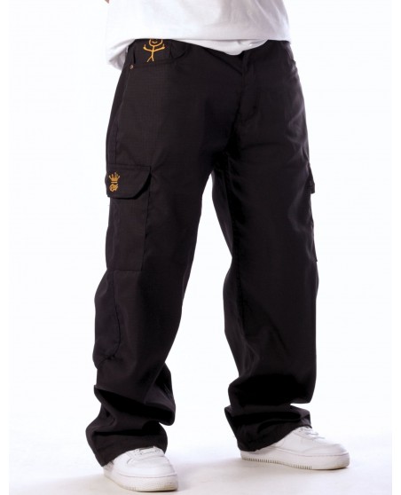 BSAT Stickman Cargo Pants Black Gold The Finger Baggy Fit