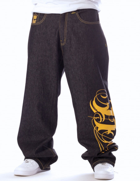 BSAT Art Script Logo Jeans Dark Black n Signal Yellow