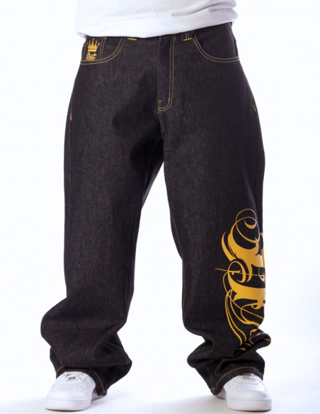 BSAT Art Script Logo Jeans Dark Black n Signal Yellow