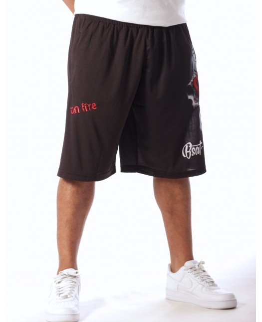 On Fire Skull Mesh Shorts by BSAT