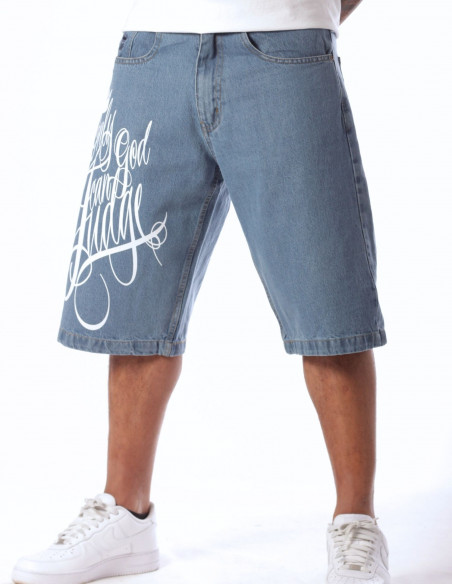 BSAT Baggy Only God Can Judge Denim Shorts Skyblue